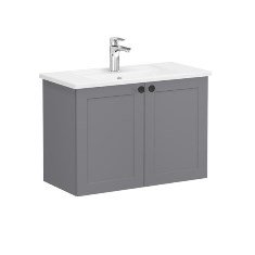 Vitra Root Classic 68647 Lavabo Dolabı, Kapaklı, 80 Cm, Dar, Mat Gri, Köşeli Lavabolu